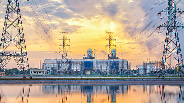 power plant in sunset